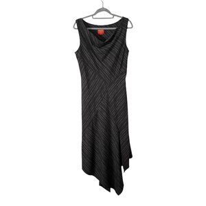 Kenzo Jungle Asymmetrical Black Sleeveless Pinstripe Midi Dress Size M Draped